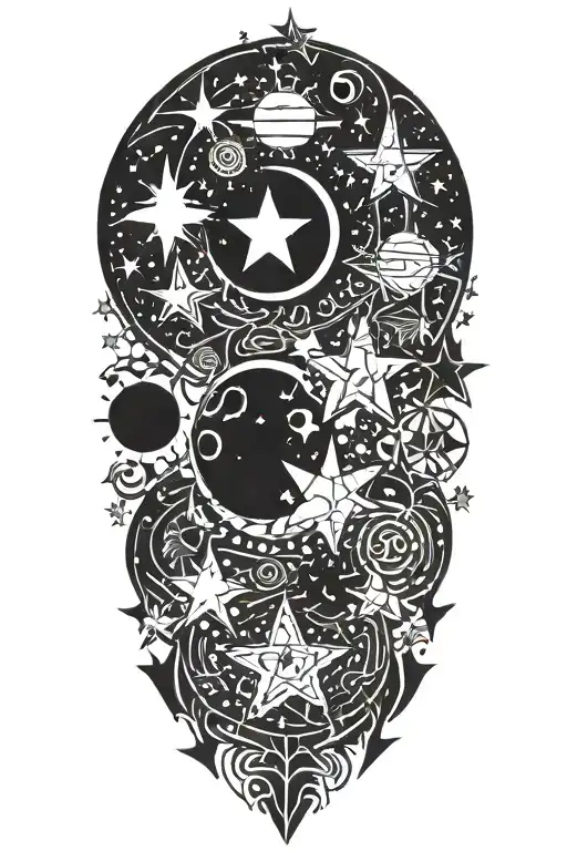 Spiritual And Psychedelic Moon And Stars Pattern In Graffiti And Sketch Style