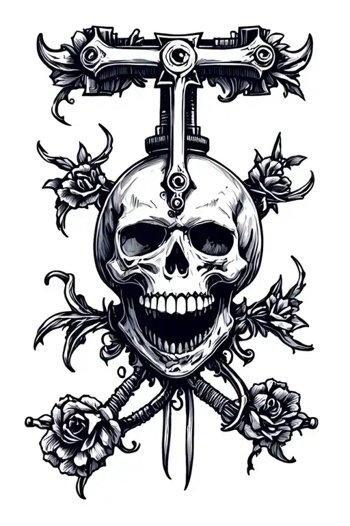 Servo Skull With Cross Piercing Through Top