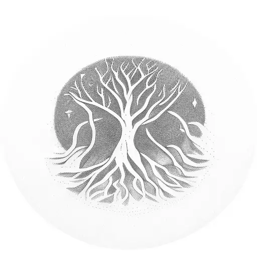 Dark Tree Roots In A Circle