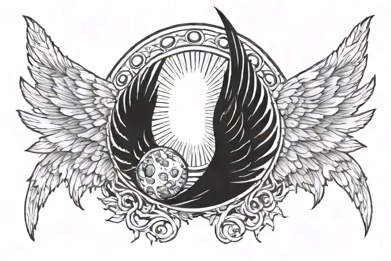 Angel Wings And Moon And Sun