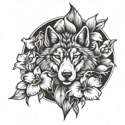 Iris Flower And Wolf Face In Chest
