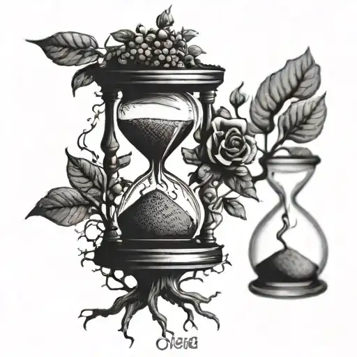 Hour Glass With Spud On Top And A Tree Grown On The Bottom Part