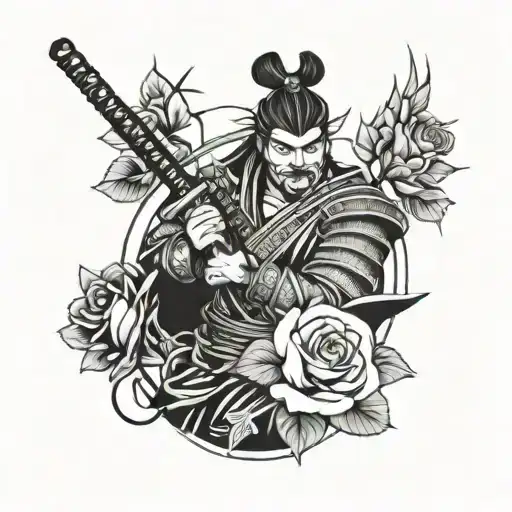 Samurai And Roses Wrapped