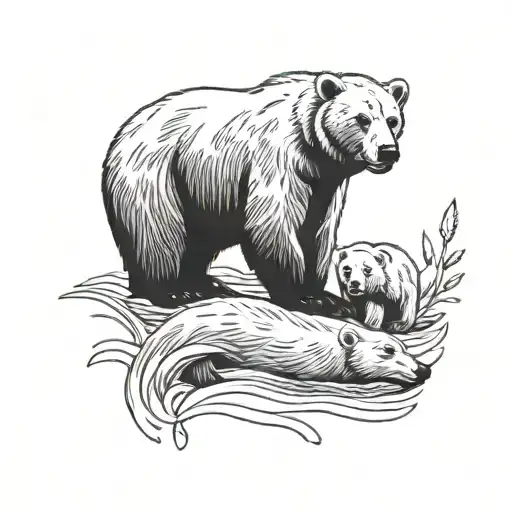 Polar Bear Protecting Cub - Dad And Son Tatoo Inspired