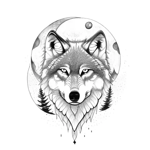 Wolf With Forest Moon And Name Amaia