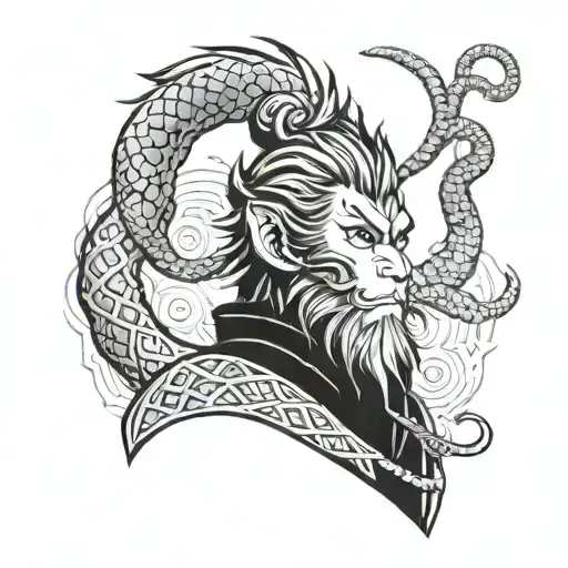 Sun Wukong With A Snake Around His Neck