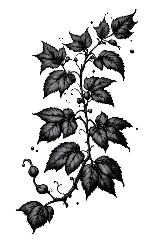 Deadly Nightshade Vine Tattoo In Black And Grey Splatter Tattoo Style