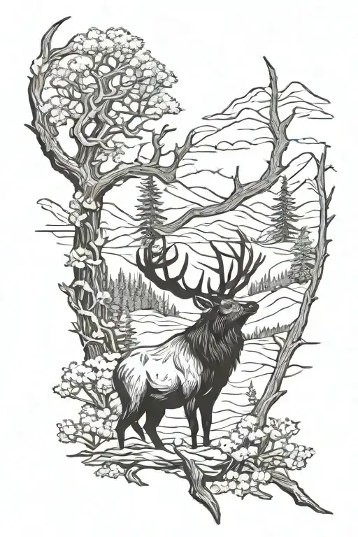 Elk And Bow Hunting Scene