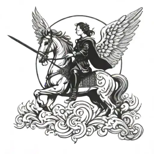 Angel On Pegasus With Sword Piercing