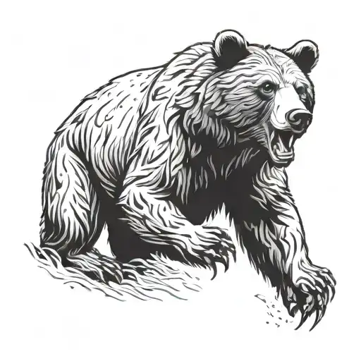 A Detailed Blackwork Tattoo Of A Bear Roaring