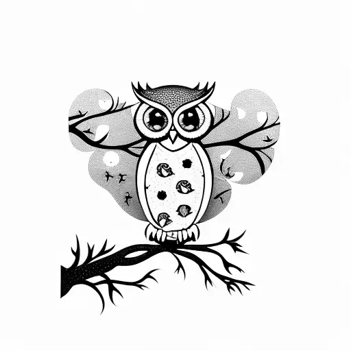 Owl Hanging From A Branch Of A Large Tree