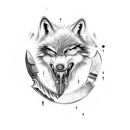 A Fierce Wolf Emerging From A Cave With Sharp Blades In Its Mouth