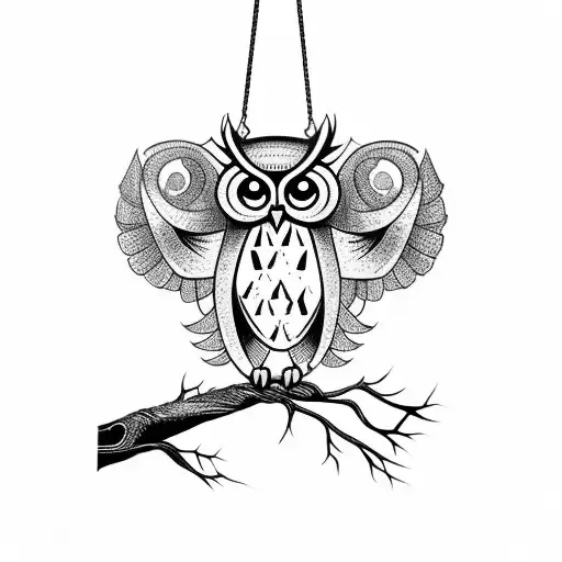 Owl Hanging From A Branch Of A Large Tree