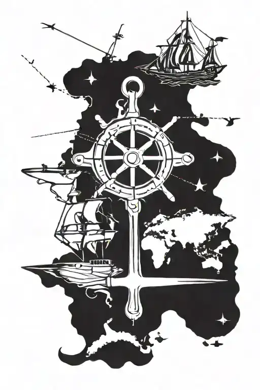 Maritime Tools On Map Background Black And White