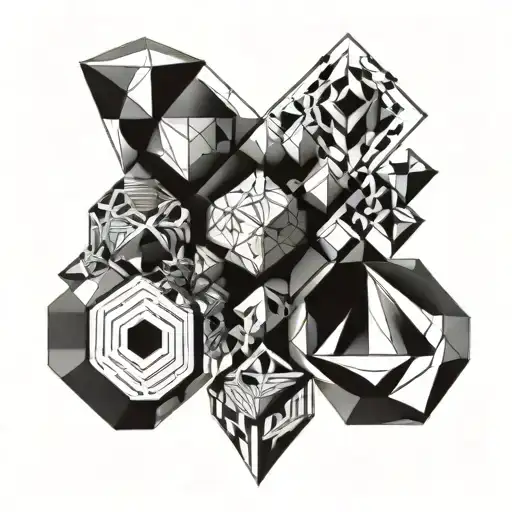 Geometric Cube And Other Shapes Blending In Together From The Peck To Shoulder And Down The Bicep