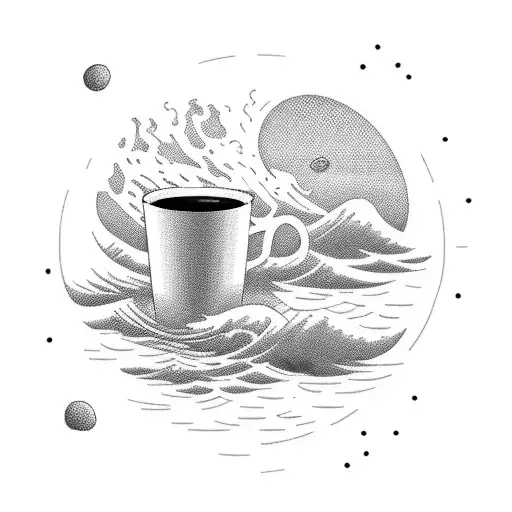 A Serene Sunset Over A Tranquil Beach With A Steaming Cup Of Coffee In The Foreground