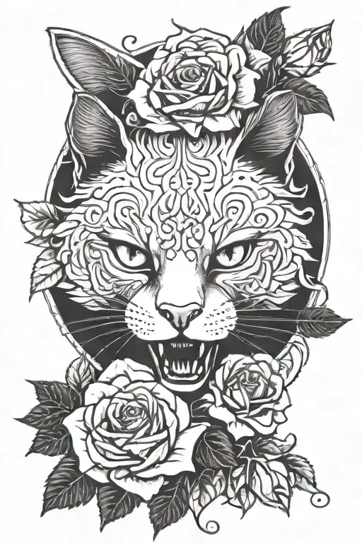 Fierce Cat And Roses
