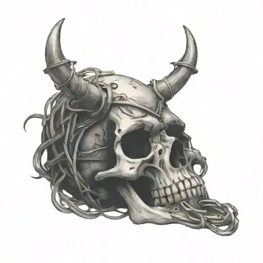 Barbed Wire Wrapped Around With A Skull