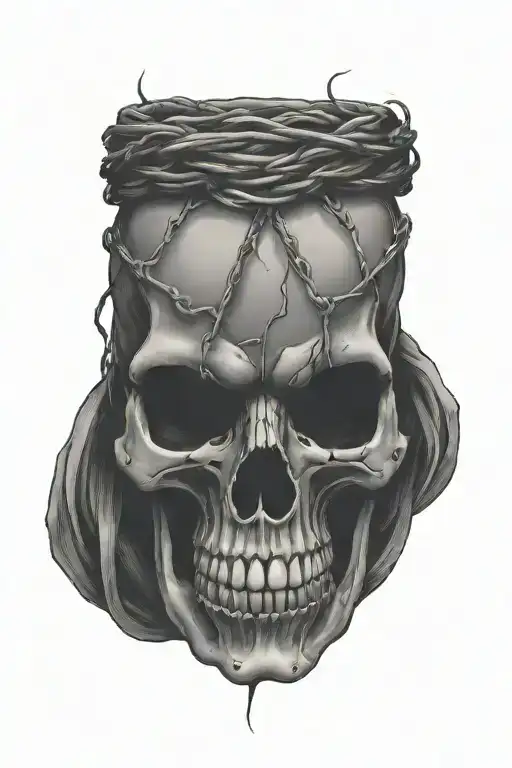 Barbed Wire Wrapped Around With A Skull