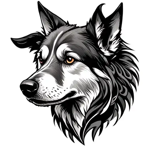 Front Facing View Of An Celtic Wolf Hound Dog's Head In Black Grey