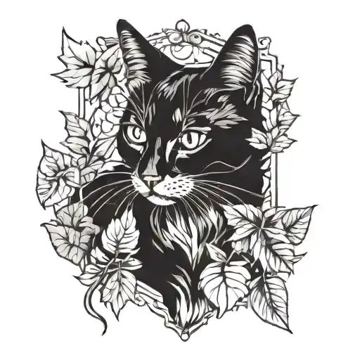 Long Hair Tuxedo Cat Playing With Leaves