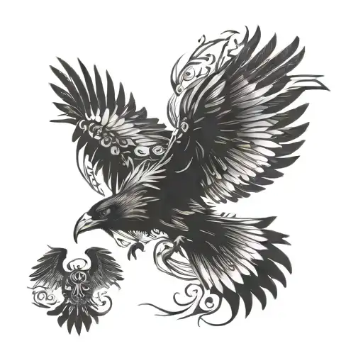 Raven With Intense White Eyes Flying Towards