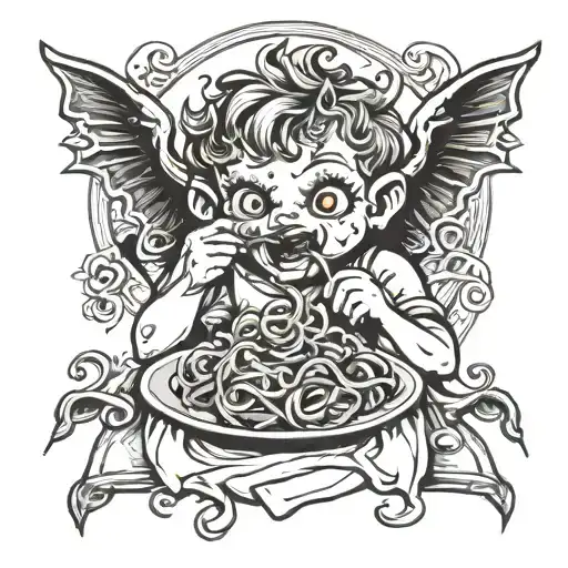 Cute Demon Cute Angel Eating Pasta Italian