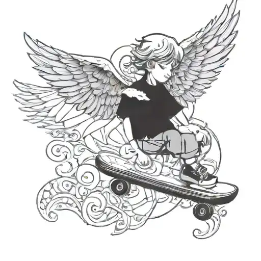 Teenage Boy Skateboarding Angel Wings
