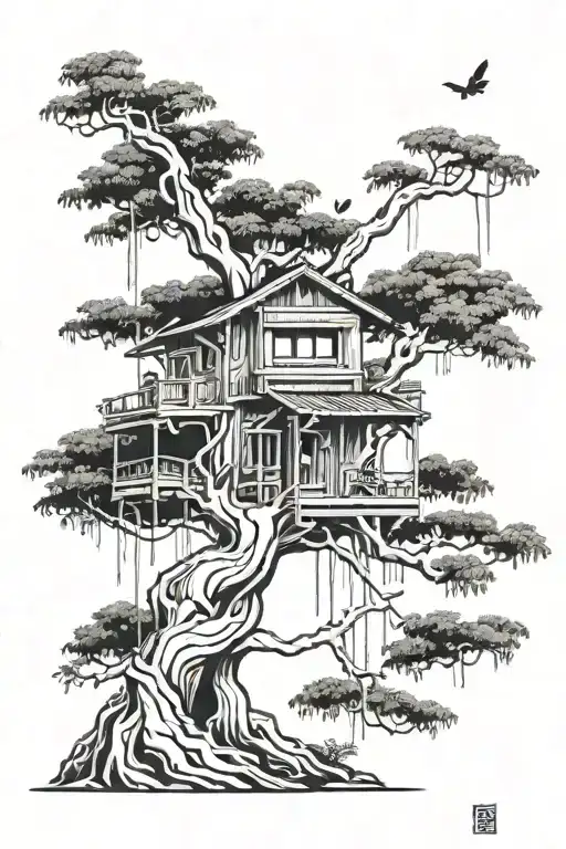 Minimal Wisteria Bonsai With Kashyyyk-style Treehouse In The Tree