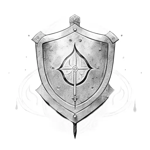 Medieval Heater Shield With A Swirly Design On It And A Sword Behind It