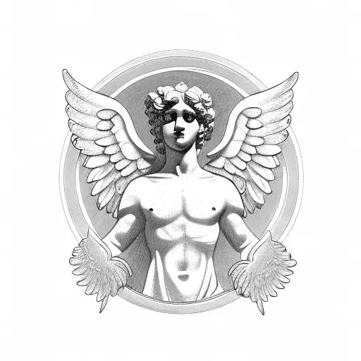 A Vintage-inspired Tattoo Of A Greek Statue With Angel Wings