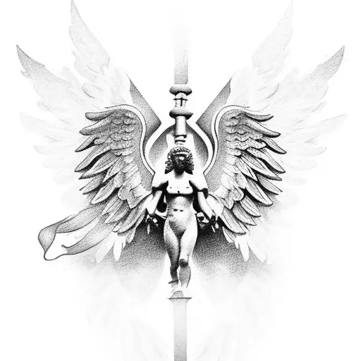 A Vintage-inspired Tattoo Of A Greek Statue With Angel Wings