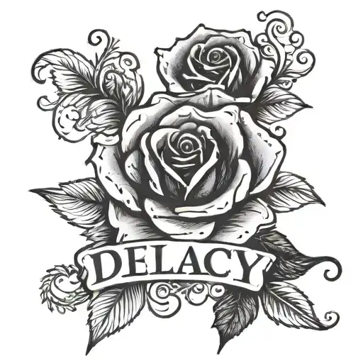 The Name Delacy In Cursive With A Rose