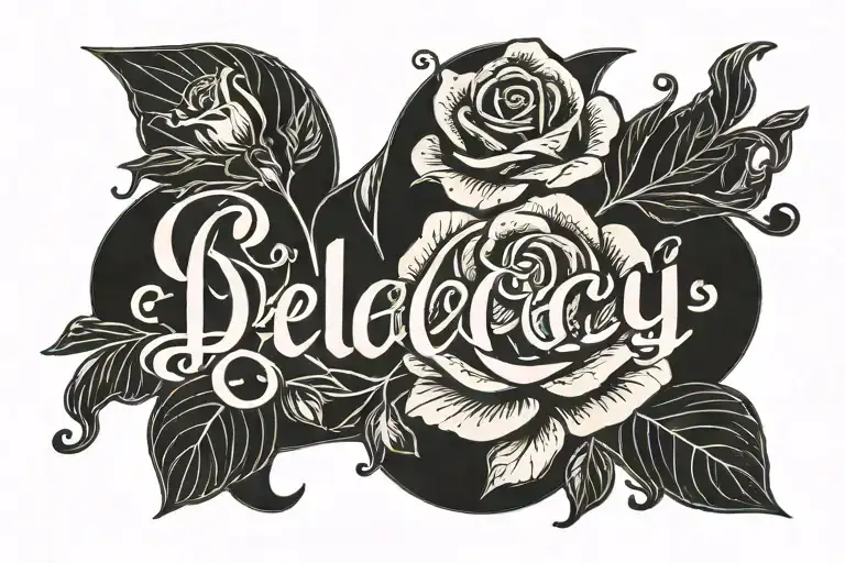 The Name Delacy In Cursive With A Rose