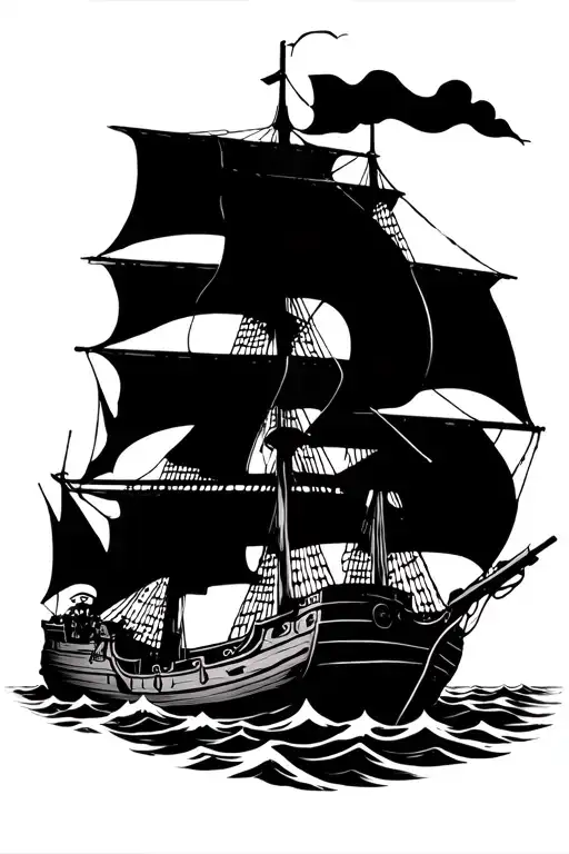 Pirate Ship Saling From Shore Surrounded