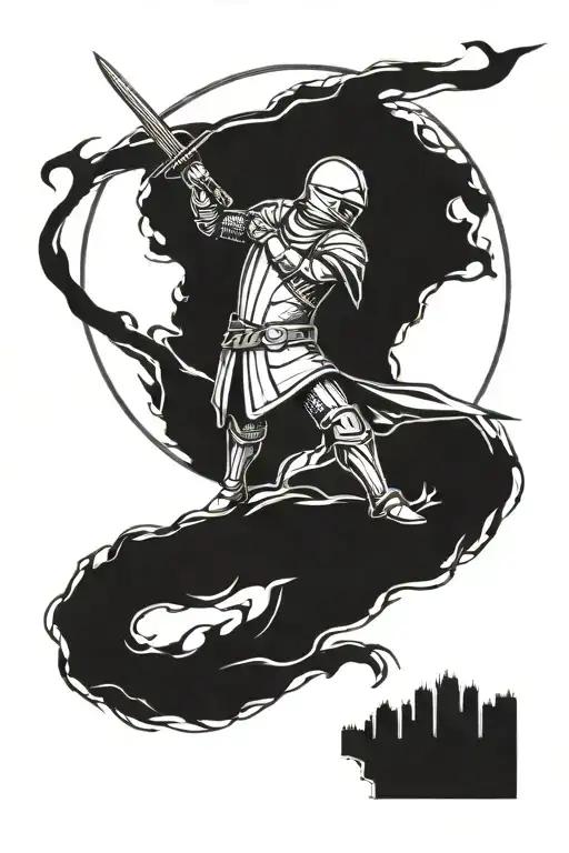 Knight Kneeling With Moon Rising
