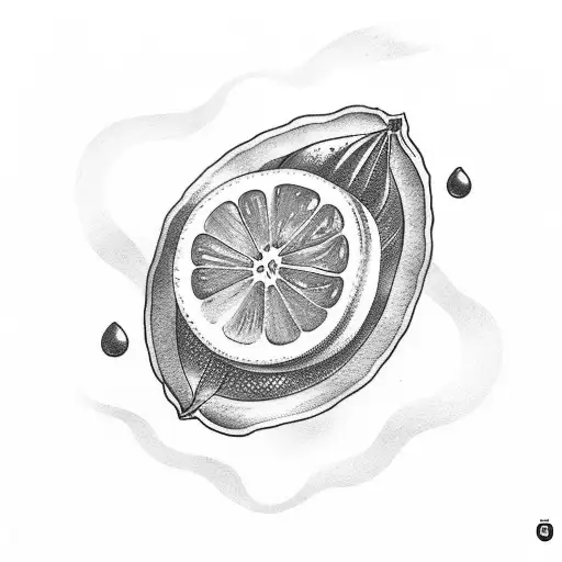 A Minimalist Tattoo Of A Lemon With A Coffee Bean Inside It