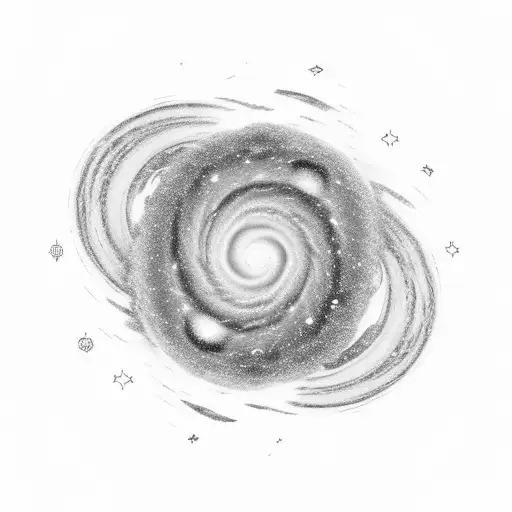 A Blackwork Tattoo Of A Swirling Black Hole With Stars And Galaxies Surrounding It