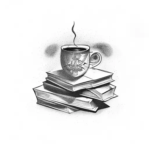 A Magical Bookshelf With Harry Potter Books And A Cup Of Coffee On Top