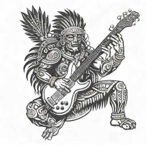 Inca Warrior Playing A Bass Guitar
