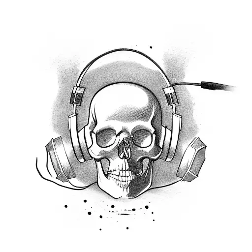 A Skull Wearing Headphones And Strumming An Electric Guitar