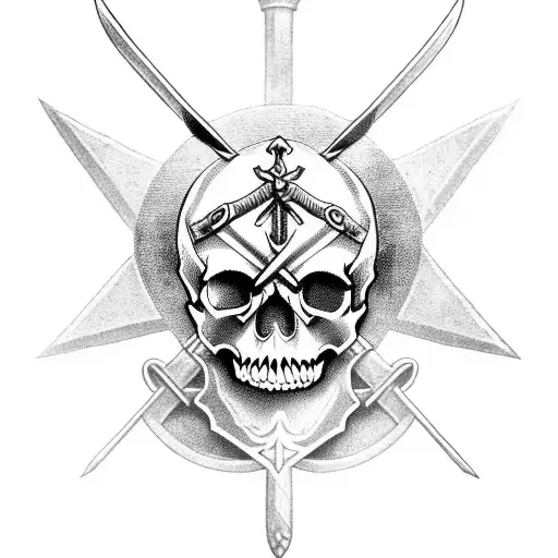 A Skull With Crossed Swords In A War Setting
