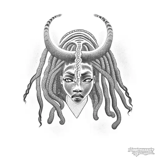 African American Medusa With Intricate Dreadlocks And A Snake Wrapped Around Her