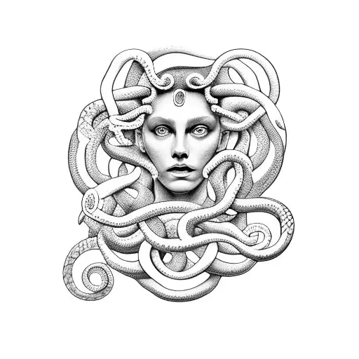 A Minimalist Representation Of Medusa With Snakes For Hair