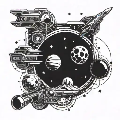 A Cosmic Space Scene With Gaming Symbols And Metal Music References Intertwined