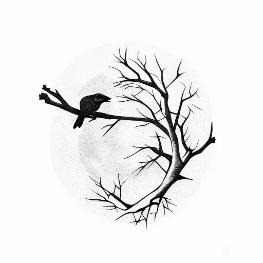 Crow On Tree Branch And Moon
