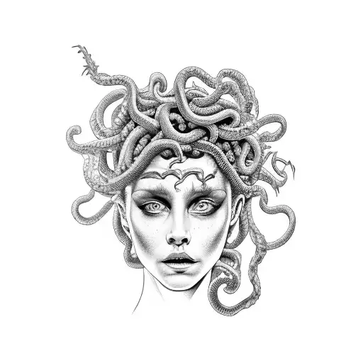 A Portrait Of Medusa With Intricate Dreadlocks Intertwined With Snakes