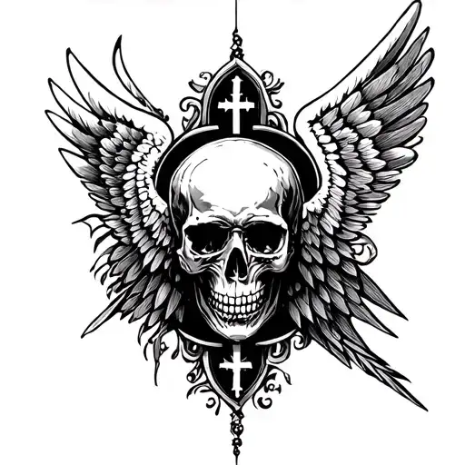 Skull On A Winged Gothic Cross