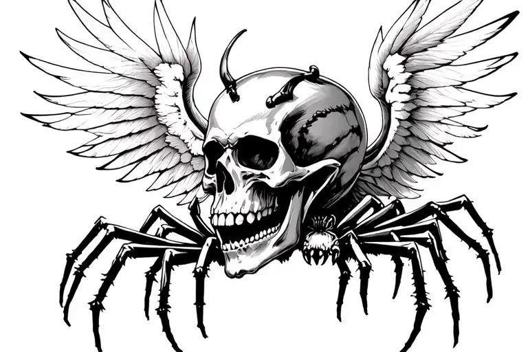 Evil Skull With Wings And Spiders