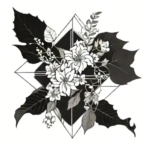 A Geometric Cross Design Intertwined With Elements Of Nature Such As Leaves And Flowers